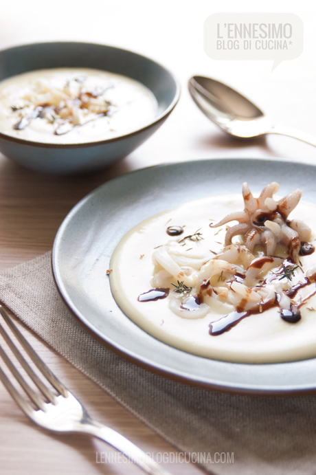 STRACCETTI DI SEPPIA SU CREMA DI PATATE