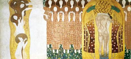 Gustav Klimt, Beethovenfries (Detail): Diesen Kuss der ganzen Welt