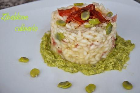 Risotto fave e speck su crema di fave