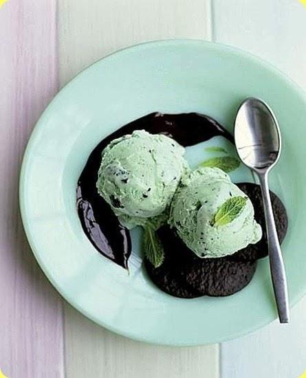 Gelato alla menta con salsa al cioccolato