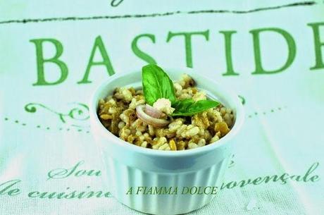 Riso ai fagiolini con pesto d'olive nere