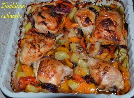 Cosce di pollo con verdure all'aceto balsamico