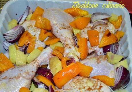 Cosce di pollo con verdure all'aceto balsamico