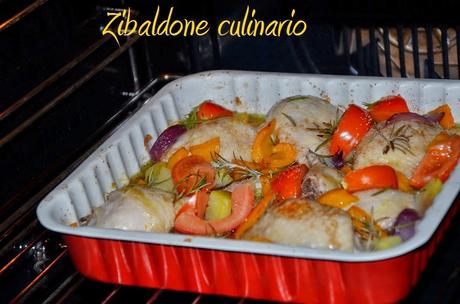 Cosce di pollo con verdure all'aceto balsamico