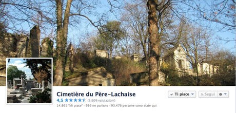 La cover del Cimitière du Père Lachaise, pagina facebook con oltre 14.000 fans.