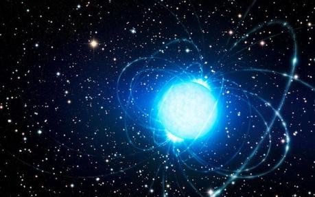 Rappresentazione artistica della magnetar nell'ammasso stellare Westerlund 1, che si è formato probabilmente all'interno di un sistema binario. Crediti: ESO/L. Calçada