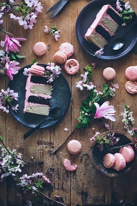 macarons, cakes and flowers