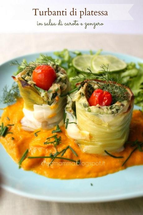 Turbanti di platessa in salsa di carote e zenzero