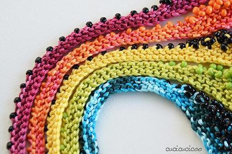 Easy knit rainbow beaded necklaces (beginner knitting)