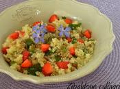 Quinoa lenticchie, fragole borragine