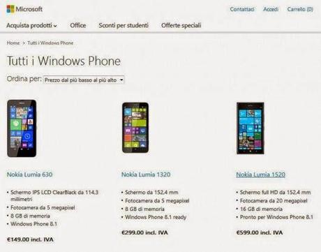 In vendita su Microsoft Store gli ultimi device Nokia Lumia