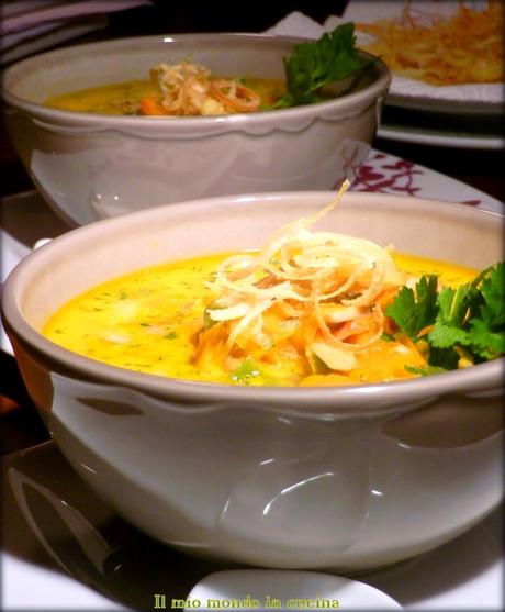 ZUPPA di MANZO al COCCO e porri fritti