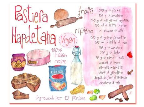 illustrated-recipe,-italian-pastiera-with-ingradients,-watercolor-art-ricetta-pastiera