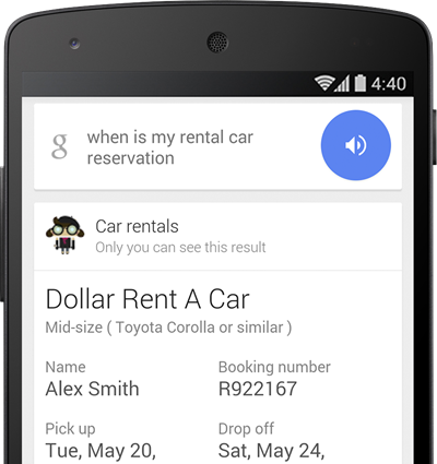 google now rend a car Google Now: in USA arriva la scheda per il noleggio auto news  google search Google Now google Aggiornamento Google Now 