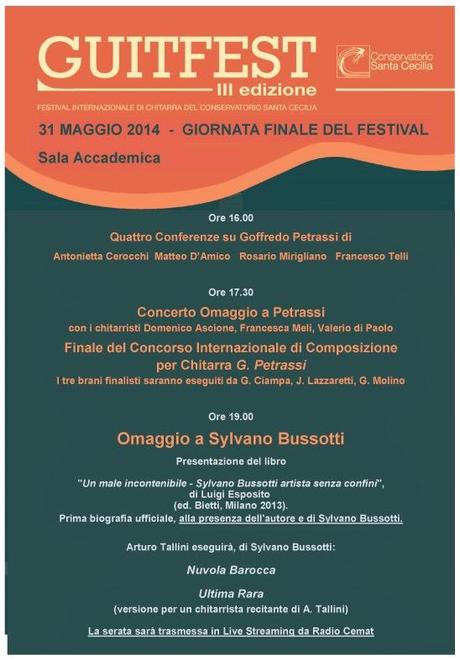 Guitfest Conservatorio Santa Cecilia Roma Omaggio a Sylvano Bussotti