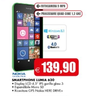 Il Nokia Lumia 630 in offerta negli ipermercati Iper a 139,90 Euro.