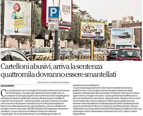 Lo scandalo dei cartelloni a Roma. Un'altra piccola vittoria al Consiglio di Stato, ma la battaglia è lunghissima