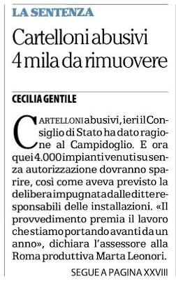 Lo scandalo dei cartelloni a Roma. Un'altra piccola vittoria al Consiglio di Stato, ma la battaglia è lunghissima