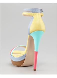 Amazing Yellow Leather Upper Platform Stiletto Heels Sandals