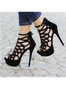 Delicate Black Butterfly Stiletto Heel Sandals