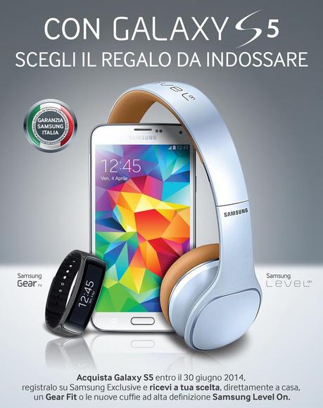 visual Samsung Gear Fit o cuffie Level On? in regalo con Galaxy S5! news  samsung level on samsung gear fit Galaxy S5 