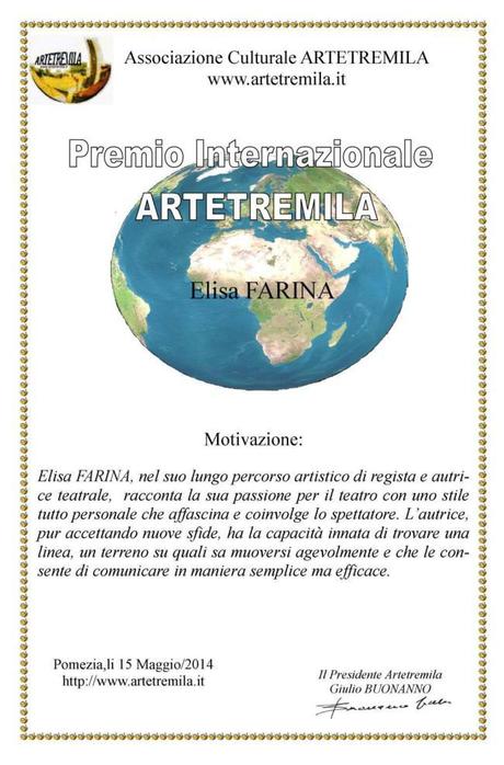 Premio Internazionale Artetremila 2014 a Elisa Farina