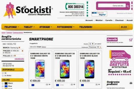 Offerta Samsung Galaxy S5: disponibile a 499 euro da Glistockisti.it