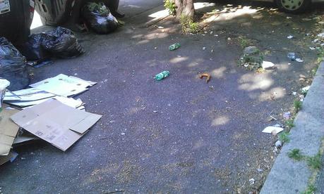 Via dei Frentani. Le prove provate di una strada centralissima che non viene pulita da cento giorni. Ormai la spazzatura è fossile, presto protetta dalla Sovrintendenza?