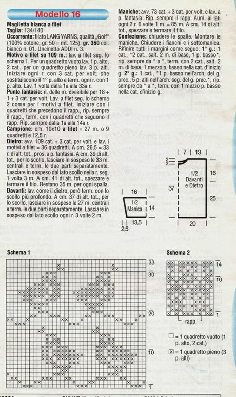 Schemi per il filet: Maglietta bimba a filet