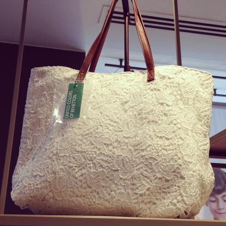 Benetton, tote bag in pizzo macramè - mitica