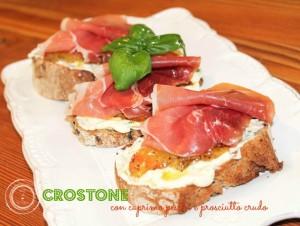 CROSTONE CON CAPRINO AL BASILICO, PESCHE E PROSCIUTTO CRUDO 2