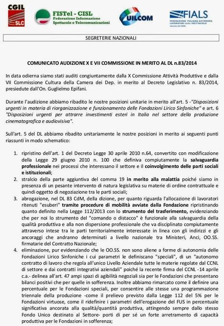 Comunicato Audizione X e VII commissione in merito al DL n.83/2014