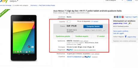 Asus Nexus 7 32gb 4g lte Wi FI 7 pollici tablet android quadcore Italia eBay 600x297 Asus Nexus 7 32 GB LTE in offerta a 179 euro tablet  nexus 7 