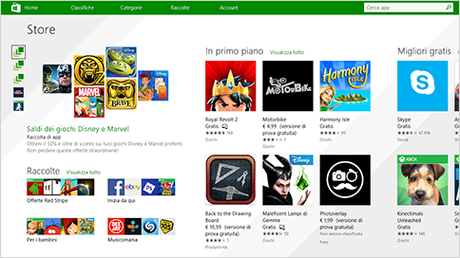 Home page del Windows Store