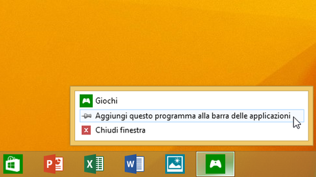 Aggiungi alla barra delle applicazioni