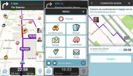 Trova più amici in Waze aggiungendoli dalla tua rubrica dei contatti. - Invia e ricevi richieste di amicizia e gestisci al meglio i tuoi amici. - Contatta gli amici direttamente dal loro profilo: condividi una guida, chiama, invia un SMS o saluta con un beep! - Le posizioni inviate tra amici sono salvate nei profili degli utenti per navigazioni future. - Nuovo design della schermata delle condivisioni - Condividi l'itinerario con amici & famiglia per fargli sapere che stai arrivando. - Schermata dell'ETA ridisegnata per facilitare la condivisione della tua guida - Una nuova icona nella barra dell'ETA mostra quante persone stanno visualizzando la propria guida e da la possibilità di altre azioni. - Il menu principale è stato ridisegnato per inserire il tasto della condivisione che include l'invio della posizione e la condivisione della guida in un solo posto. 