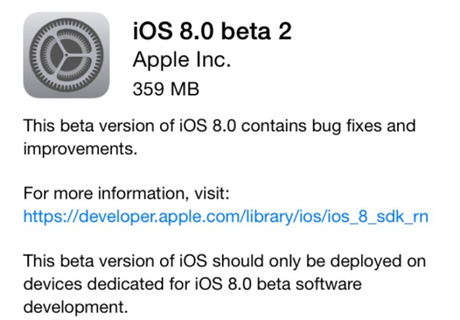 iOS 8 beta 2 Apple