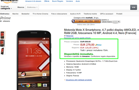 Super offerta: Motorola Moto X a 279 euro con vendita e spedizione Amazon Italia