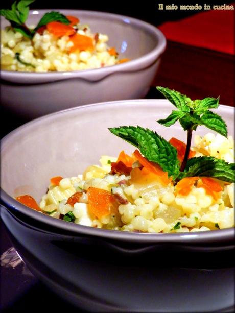 Insalata di FREGOLA, SEDANO, olive taggiasche e BOTTARGA