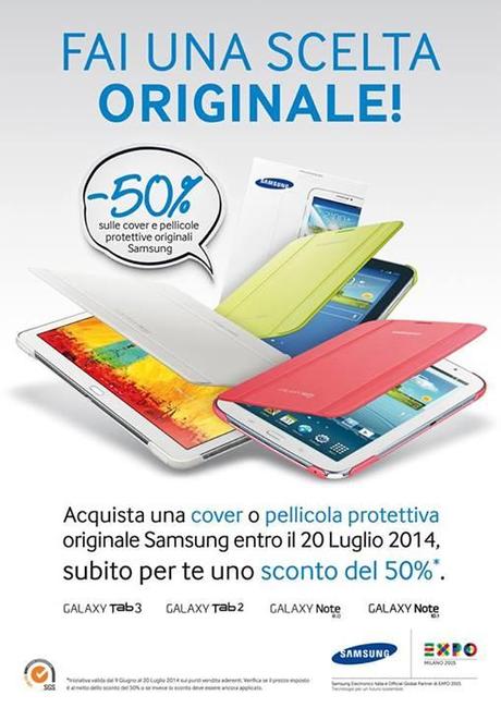 Promozione Samsung: sconto del 50% su cover e pellicole originali per Samsung Galaxy Tab 3, Samsung Galaxy Tab 2, Samsung Galaxy Note 8.0 e Samsung Galaxy Note 10.1.