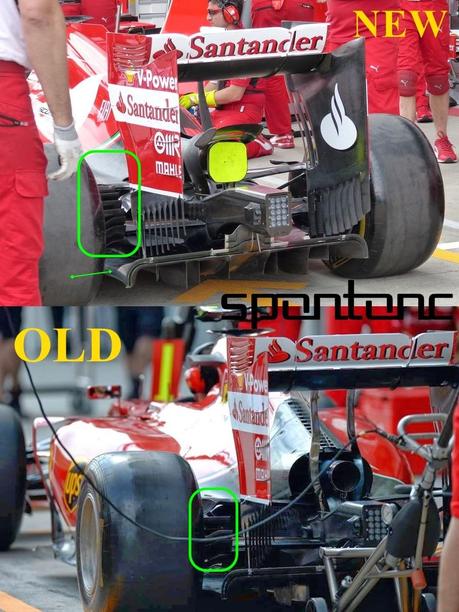 GP.Austria - modifiche al posteriore sulla Ferrari F14 T: prese dei freni, diffusore e sistema DRS
