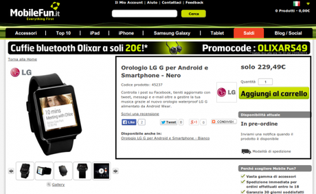 LG G Watch si può già preordinare a 229 euro da Mobilefun