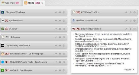 Netvibes la vista dei feed rss a widget