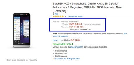 Offerta incredibile: Blackberry Z30 disponibile su Amazon a soli 349 euro