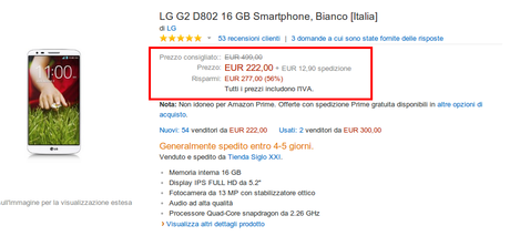 Super Offerta LG G2 su Amazon a soli 222 euro