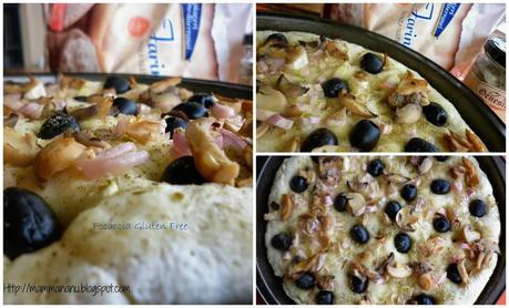 Focaccia con olive,scalogno e funghi (Gluten Free)