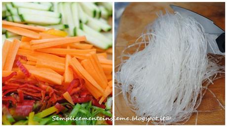 Vermicelli di soia orientali saltati con verdure