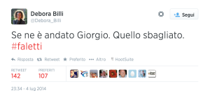 Il tweet di Debora Billi, 