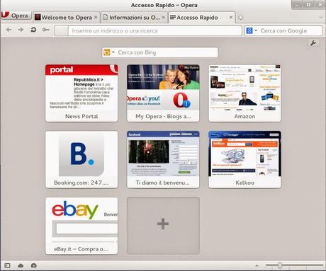 Guida introduttiva di Opera: barra delle schede.