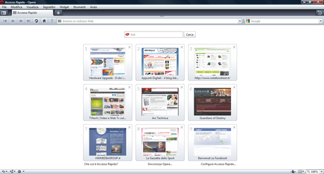 Guida introduttiva di Opera: barra delle schede.